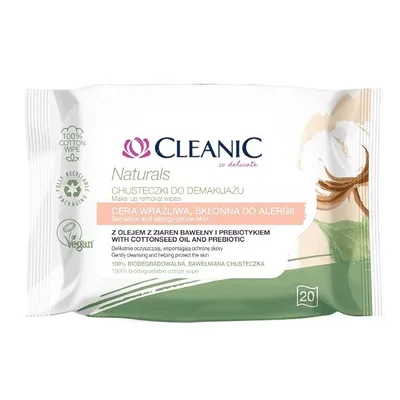 Cleanic Naturals, Make-up Removal Wipes (Chusteczki do demakijażu z olejem z ziaren bawełny i prebiotykiem)