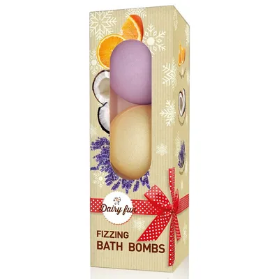 Delia Dairy Fun, Fizzing Bath Bombs (Musujące kule do kąpieli `Pomarańcza, kokosowe brownie, lawenda`)
