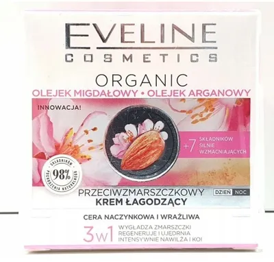 Eveline Cosmetics Organic, Przeciwzmarszczkowy krem łagodzący , cera naczynkowa i wrażliwa