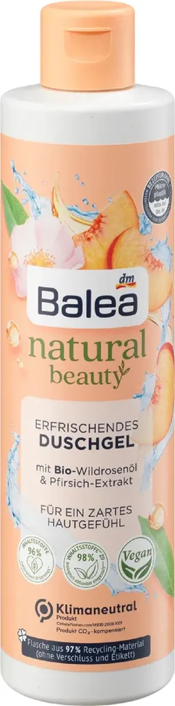 Balea Natural Beauty, Erfrischendes Duschgel (Odświeżający żel pod prysznic `Olejek z dzikiej róży z brzoskwinią`)