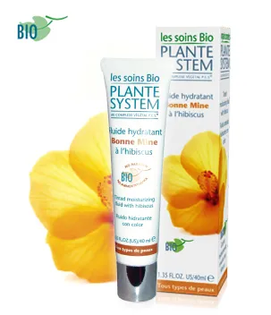 Plante System Les Soins Bio, Fluide Hydratant Bonne Mine &agrave; l'Hibiscus (Koloryzujący fluid o właściwościach nawilżających)