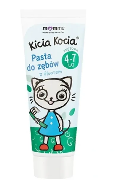 MomMe Kicia Kocia, Pasta do zębów z fluorem miętowa 4-7 Lat