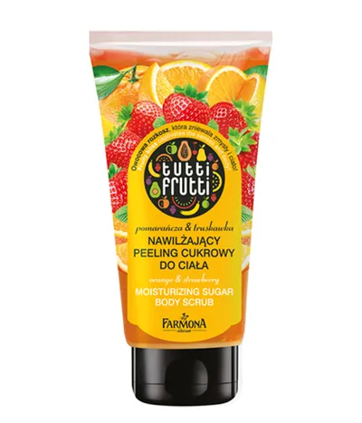 Tutti Frutti Nawilżający peeling cukrowy do ciała 'Pomarańcza i truskawka'