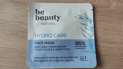 bebeauty Natural, Intensywnie nawilżająca maska do twarzy na tkaninie biodegradowalnej `Hydro Care - zielona alga i kwas hialuronowy`