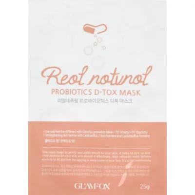 Glamfox Real Natural, Probiotics D-Tox Mask (Detoksykująca maska probiotyczna w płachcie do skóry odwodnionej, poszarzałej, z pierwszymi oznakami starzenia się)