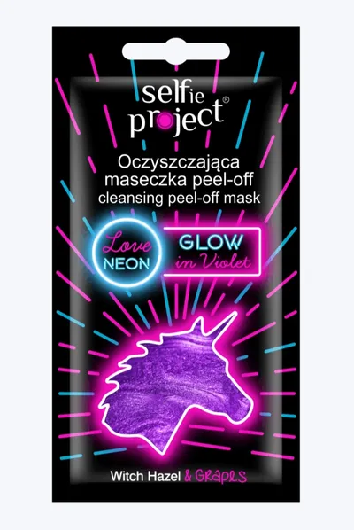 Selfie Project Love Neon, Oczyszczająca maseczka pell-off `Glow in Violet`