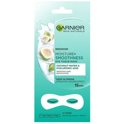 Garnier Moisture + Smoothness, Eye Tissue Mask (Wgładzająca zmarszczki maska na tkaninie pod oczy `Woda kokosowa i kwas hialuronowy`)