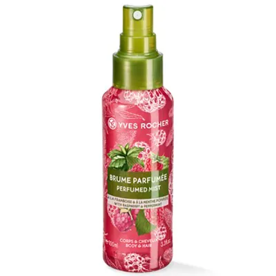 Yves Rocher Les Plaisirs Nature, Brume Parfumee a la Framboise & a la Menthe Poivree (Mgiełka do ciała i włosów `Malina i mięta pieprzowa`)