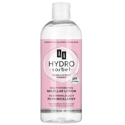 AA Hydro Sorbet, Multinawilżający płyn micelarny cera sucha