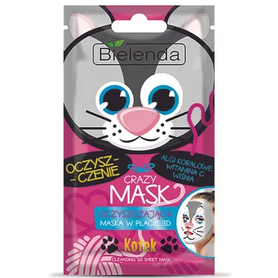 Bielenda Crazy Mask, Oczyszczająca maska w płacie 3D `Kotek`
