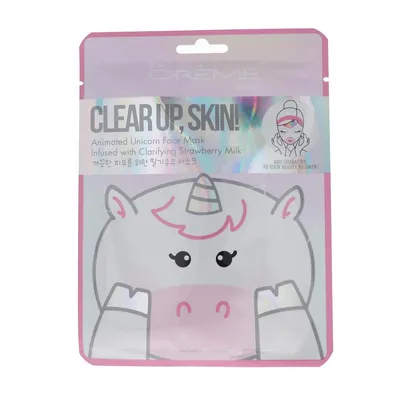 The Creme Shop Clear up, Skin!, Unicorn Face Mask (Truskawkowa maseczka oczyszczająca w płacie)