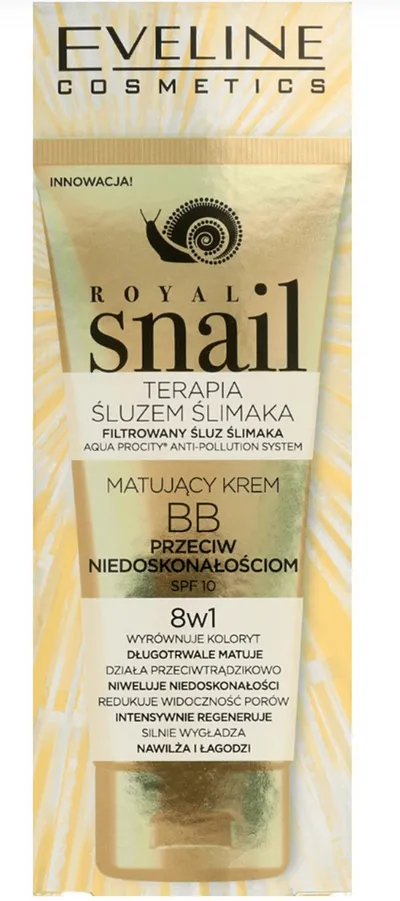 Eveline Cosmetics Royal Snail Terapia śluzem ślimaka, Matujący krem BB przeciw niedoskonałościom 8 w 1 SPF 10