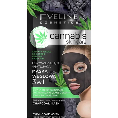 Eveline Cosmetics Cannabis Skin Care,  Oczyszczająco-matująca maska węglowa 3 w 1