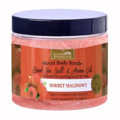 CosmoSPA Royal Body Scrub Dead Sea Salt & Aroma Oils (Karnalitowy peeling solny do ciała `Sorbet malinowy`)