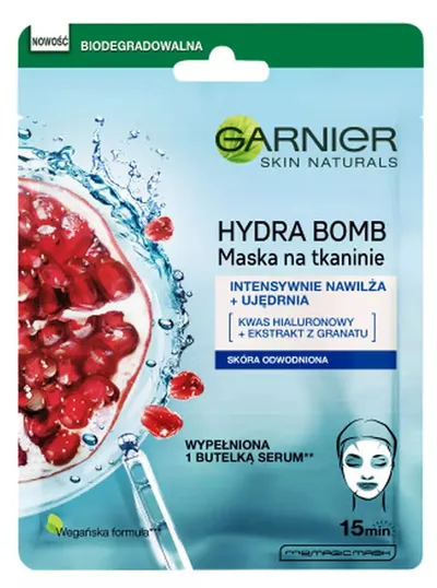 Garnier Moisture+ Aqua Bomb, Maska kompres do skóry odwodnionej z ekstraktem z granatu [Hydra Bomb Sheet Mask]
