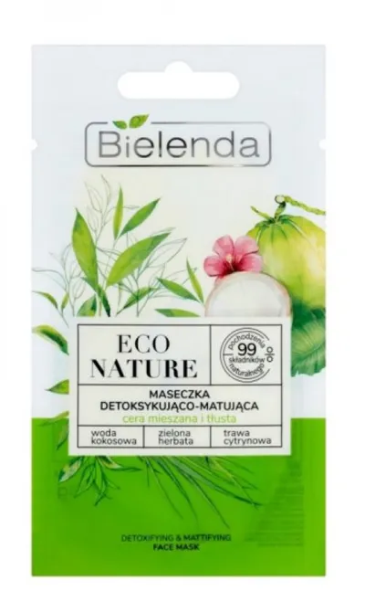 Bielenda Eco Nature, Detoksykująco-matująca maseczka do twarzy `Woda kokosowa, zielona herbata i trawa cytrynowa`