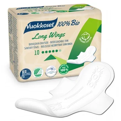 Vuokkoset 100% Bio Long Wings, Podpaski ze skrzydełkami