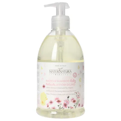 MaterNatura Bagno & Shampoo Baby delicato ai Fiori di Lino (Łagodny szampon i płyn do kąpieli z kwiatami lnu)