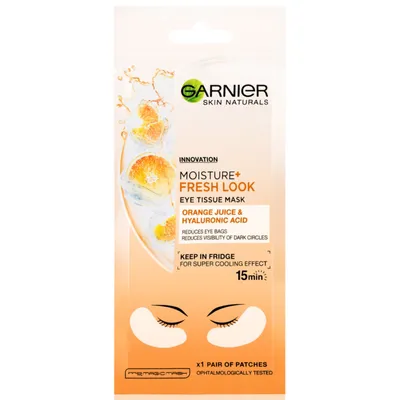 Garnier Moisture + Fresh Look, Eye Tissue Mask [SkinActive, Hydra Bomb Eye Cloth Mask Orange] (Energetyzująca maska pod oczy `Sok z pomarańczy i kwas hialuronowy`)