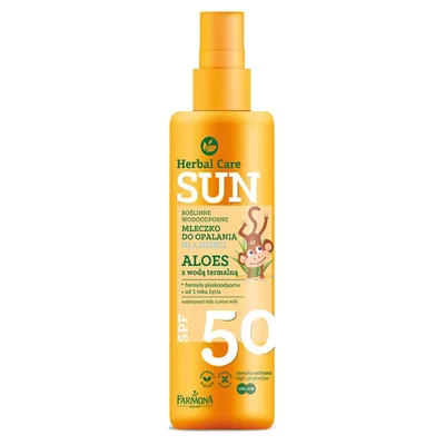 Herbal Care Sun, Roślinne wodoodporne mleczko do opalania  dla dzieci SPF50 "Aloes z wodą termalną"