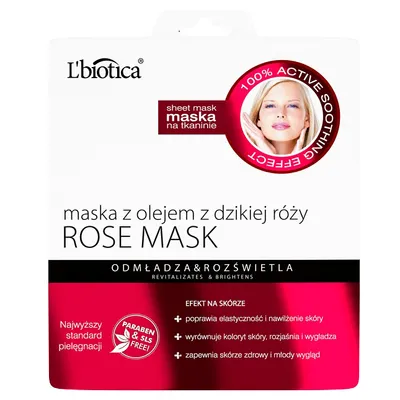 L'biotica Rose Mask, Maska z olejem z dzikiej róży w postaci nasączonej tkaniny