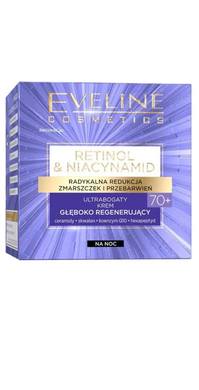 Eveline Cosmetics Retinol & Niacynamid, Ultrabogaty krem głęboko regenerujący na noc 70+