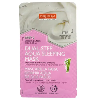 Purederm Dual-Step Aqua Sleeping Mask Peptides & Bamboo Extract (2-etapowa maseczka nawilżająca na noc `Peptydy i bambus`)