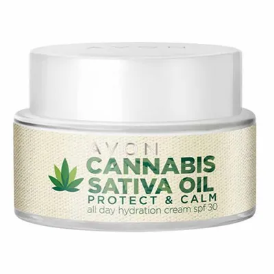 Avon Cannabis Sativa Oil, Protect & Calm All Day Hydration Cream SPF 30 (Kojący krem na dzień z olejem konopnym)