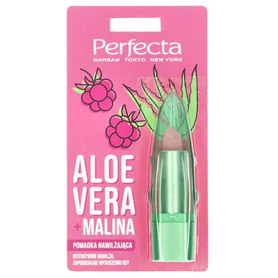 Perfecta Aloe Vera, Pomadka odżywcza do ust z aloesem i maliną
