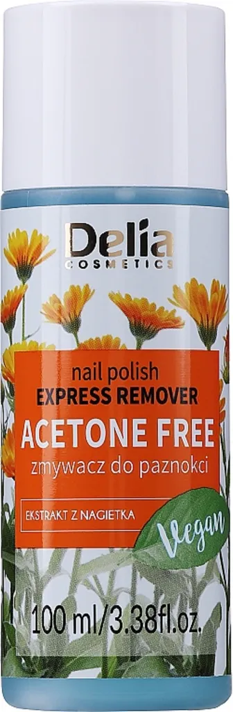 Delia Vegan Nail Polish Express Reemover Acetone Free (Wegański zmywacz do paznokci naturalnych i sztucznych bez acetonu z ekstraktem z nagietka)