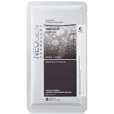 Neogen Dermalogy, Bright Clear, Fiber Mask (Maseczka rozjaśniająca w płacie wykonanym z Cupro wzbogacona ekstraktem z lukrecji, śliwki oraz maczużnika)