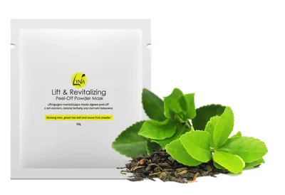 Lynia Lift & Revitalizing Peel-off Powder Mask Ginseng Root, Green Tea Leaf and Cocoa Fruit Powder (Liftingująco-rewitalizująca maska algowa peel-off `Żeń-szeń, zielona herbata, kakao`)