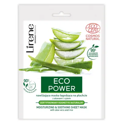 Lirene Dermoprogram Eco Power, Nawilżająca maska łagodząca na płachcie z aloesem i ryżem