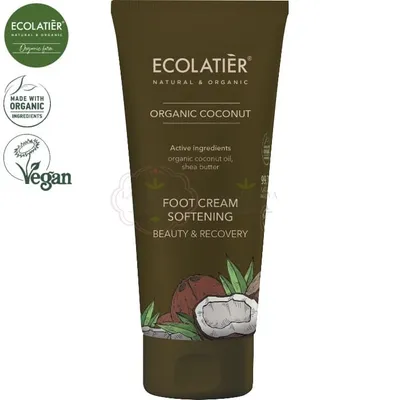 Ecolatier Organic Coconut, Foot Cream Softening Beauty & Recovery (Zmiękczający krem do stóp `Piękno i regeneracja`)