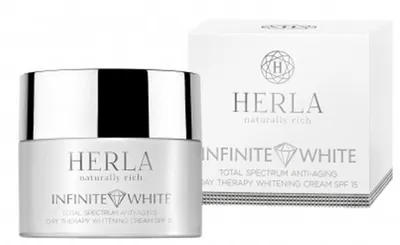 Herla Infinite White, Total Spectrum Anti-Aging Day Therapy Whitening Cream SPF 15 (Przeciwstarzeniowy krem wybielający przebarwienia SPF15)