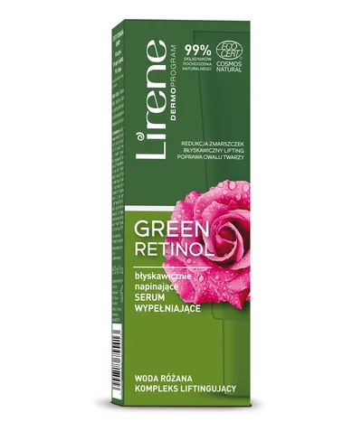 Lirene Dermoprogram Green Retinol, Błyskawicznie napinające serum wypełniające redukuje zmarszczki wokół oczu i ust
