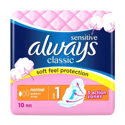 Always Classic Normal Sensitive, Podpaski higieniczne ze skrzydełkami rozmiar 1