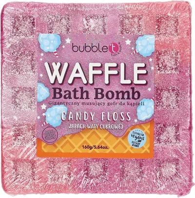 Bubble T Cosmetics Waffle Bath Bomb, Candy Floss (Gigantyczny musujący gofr do kąpieli o zapachu waty cukrowej)