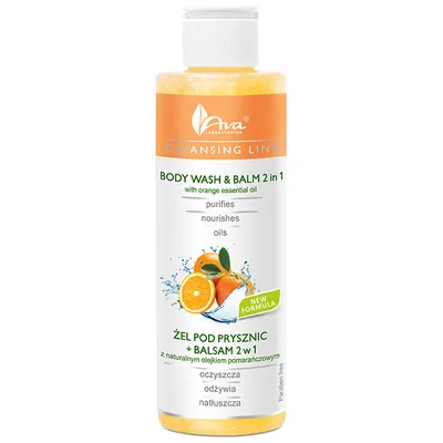 Laboratorium Kosmetyczne AVA Cleansing Line, Body Wash & Balm 2 in 1 with Orange Essential Oil (Żel pod prysznic + balsam 2 w 1 z naturalnym olejkiem pomarańczowym)