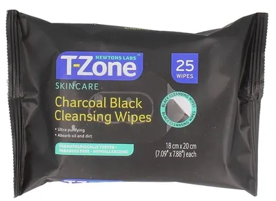 Newtons Labs T-Zone, Charcoal Black Cleansing  Wipes (Oczyszczające chusteczki do twarzy)