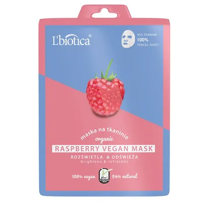 L'biotica Raspberry Vegan Mask Brightens & Refreshes (Rozświetlająco- odświeżająca maska na tkaninie)