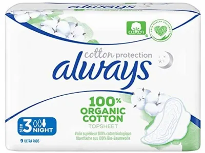 Always Ultra Cotton Protection Night, Podpaski na noc ze skrzydełkami ze 100% organicznej bawełny rozmiar 3