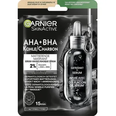 Garnier Skin Active, AHA+BHA, Mattifiant Carbon Sheet Serum-Mask (Matująca maska na tkaninie z węglem bambusowym (nowa wersja))
