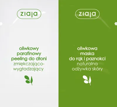 Ziaja Oliwkowa, Duosaszetka (Oliwkowy parafinowy peeling do dłoni + oliwkowa maska do rąk i paznokci)