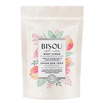 Bisou I Feel Nature, Clean & Moisture Body Scrub (Oczyszczająco-nawilżający peeling do ciała z czerwoną glinką, różową solą, olejkiem brzoskwiniowym i otrębami ryżowymi)