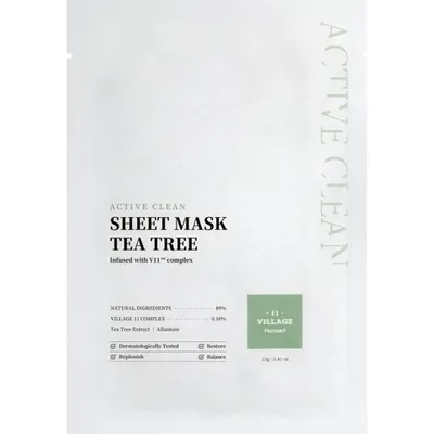 11 Village Factory Active Clean Sheet Mask, Tea Tree (Maska w płacie z ekstraktem z drzewa herbacianego)