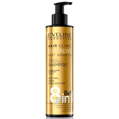Eveline Cosmetics Hair Clinic, Oleo Expert Fast Growth Miellar Hair Growth Shampoo 8 in 1 (Szampon wzmacniający i przyspieszający wzrost włosów)
