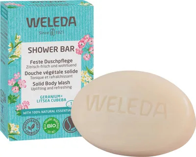 Weleda Shower Bar, Feste Duschpflege Geranium + Litsea Cubeba (Mydło pod prysznic w kostce)