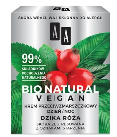 AA Bio Natural Vegan, Krem przeciwzmarszczkowy na dzień i na noc `Dzika róża`