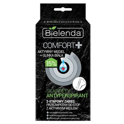 Bielenda Comfort +, Skarpety antyperspirant 2-etapowy zabieg przeciwpotny do stóp  `Aktywny węgiel i biała glinka`